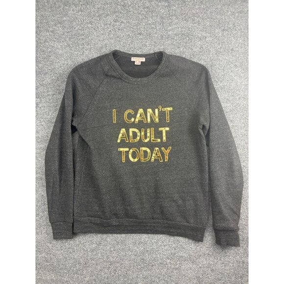 Bow & Drape Sweatshirt Womens Large Charcoal Gray I Can’t Adult Today Sequin USA - Picture 1 of 9